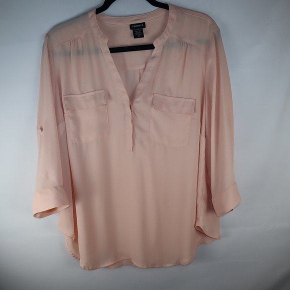 Torrid Blush Pink Harper Georgette Pullover 3/4 Sleeve Blouse Womens Size L (00) - Picture 2 of 12